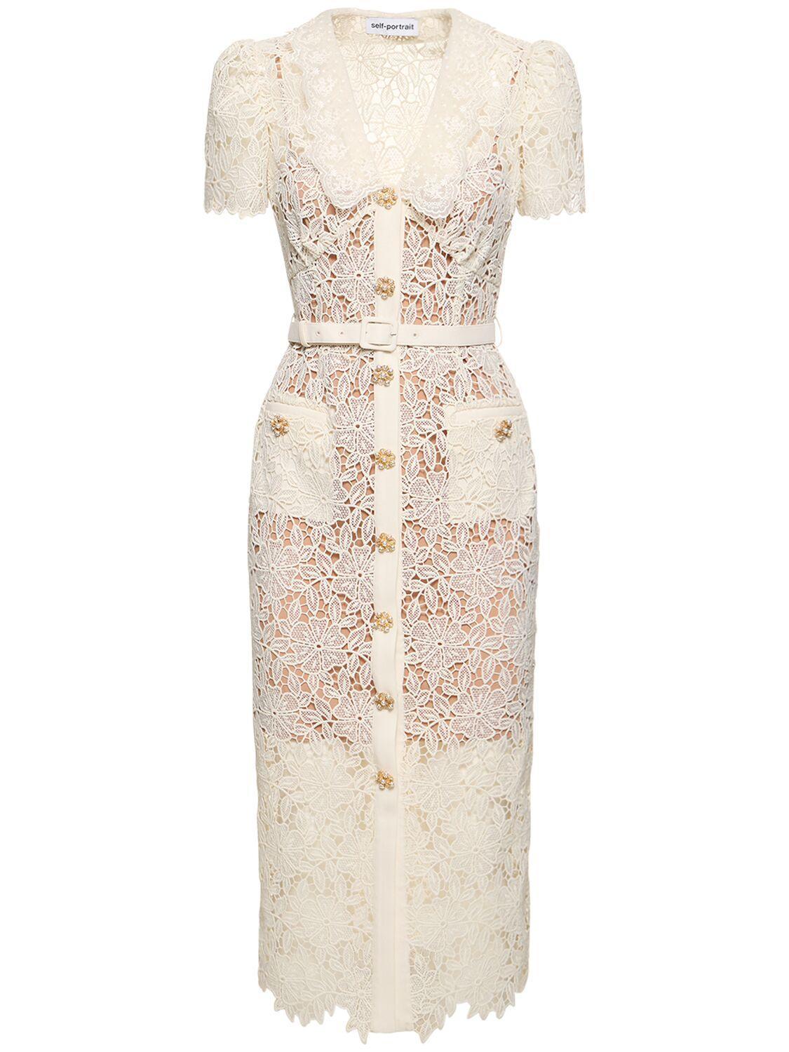 Floral Lace Midi Dress In White Product Image