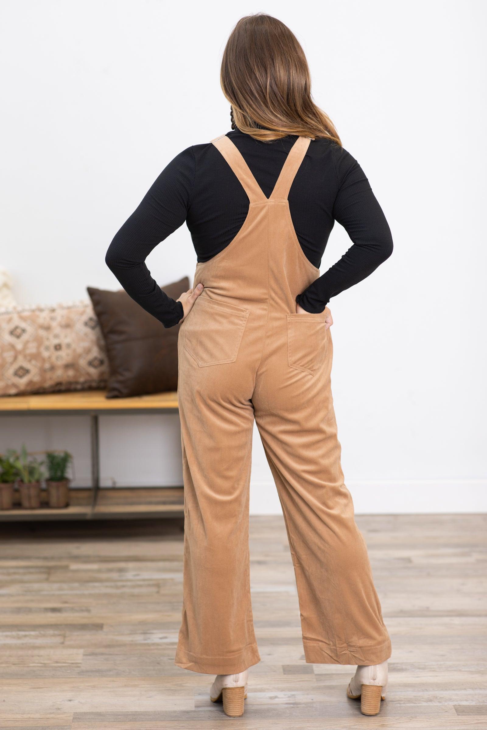 Tan Corduroy Side Zip Overalls Product Image