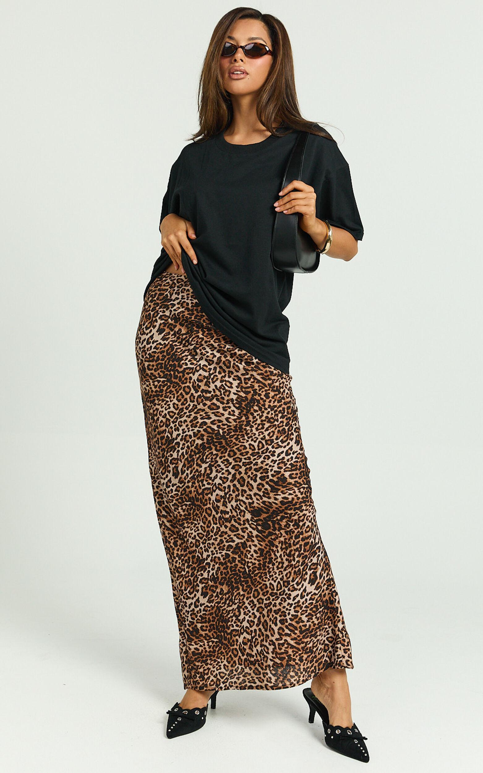 Jacqui Maxi Skirt - Bias Cut Back Split Skirt in Tonal Leopard Print Product Image