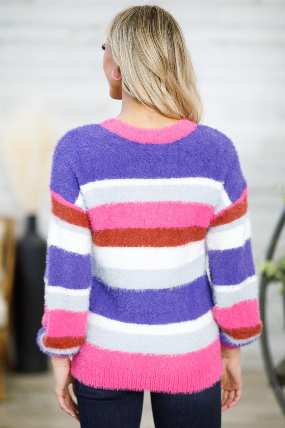 Hot Pink and Purple Multicolor Stripe Sweater Product Image