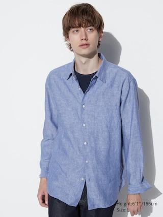 Mens Premium Linen Long-Sleeve Shirt Blue XL UNIQLO US Product Image