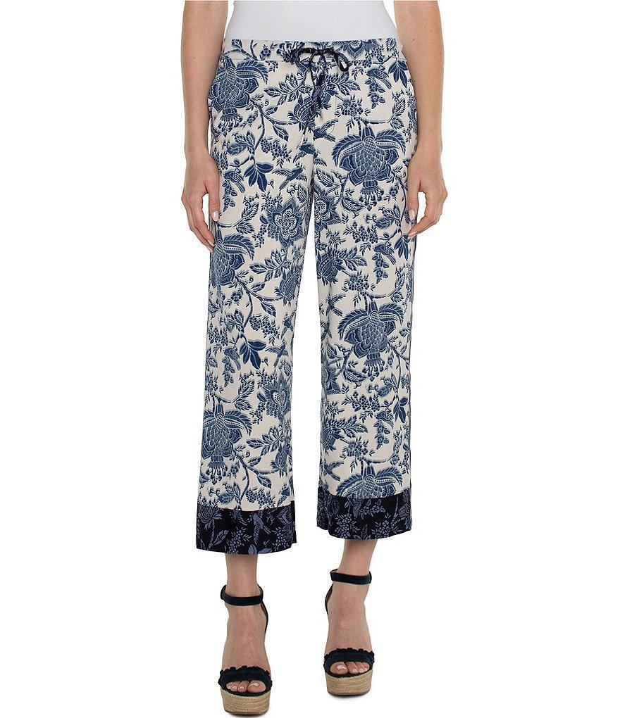 Liverpool Los Angeles Floral Print Elastic Tie Waist Pull-On Cropped Wide Leg Pant Product Image