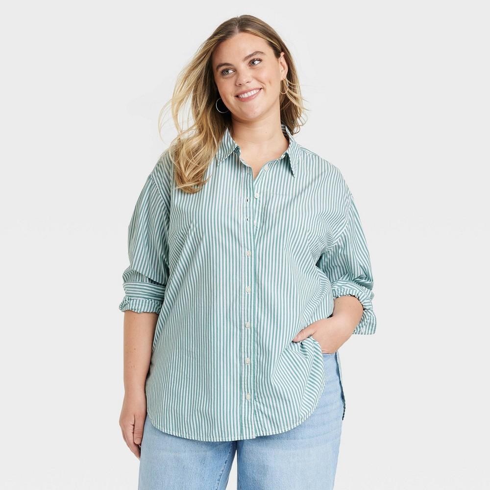 Womens Oversized Long Sleeve Collared Button-Down Shirt - Universal Thread Striped 3X product image