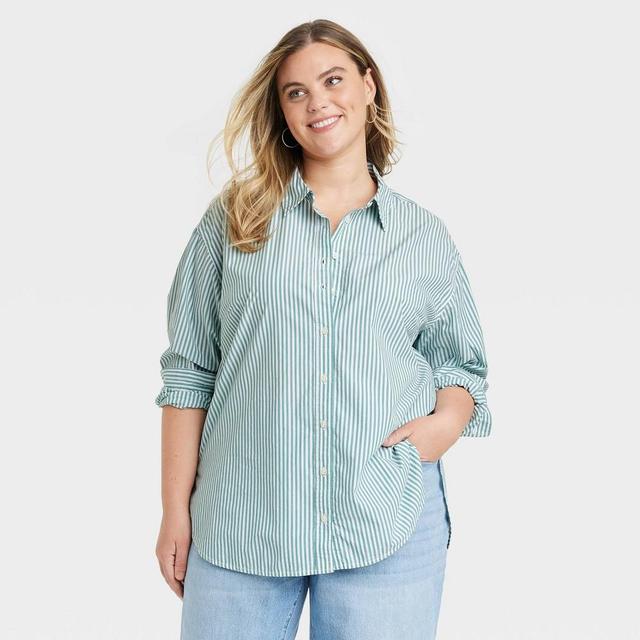 Womens Oversized Long Sleeve Collared Button-Down Shirt - Universal Thread Striped XXL Product Image