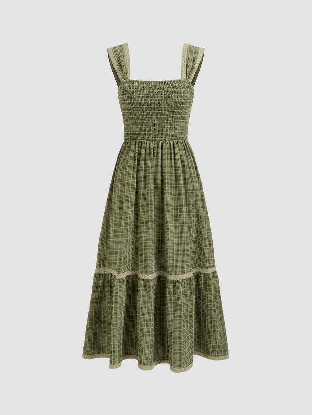 Square Neck Shirred Gingham Maxi Dress Product Image