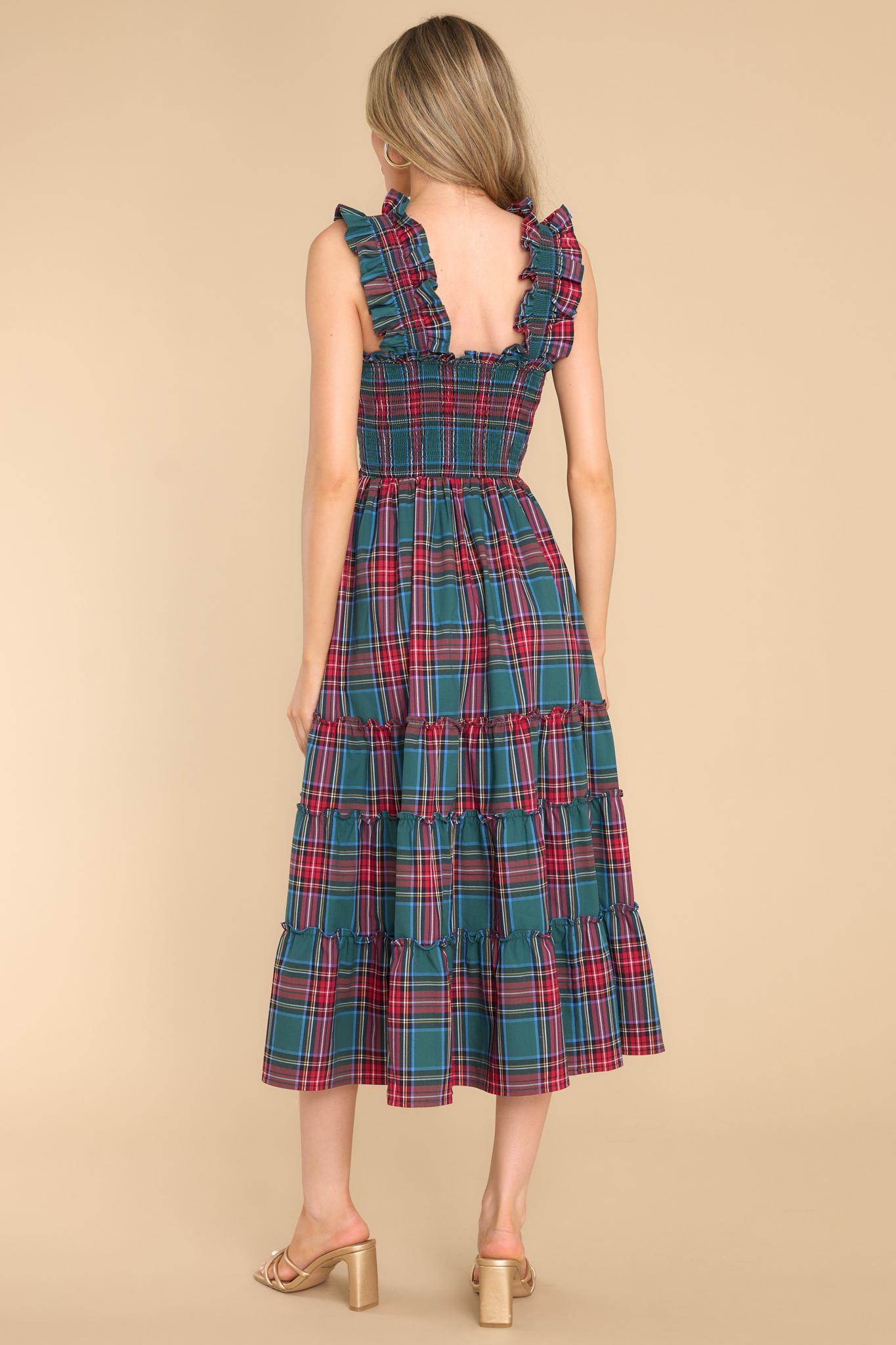 Aura Pride And Joy Green Plaid Midi Dress Product Image