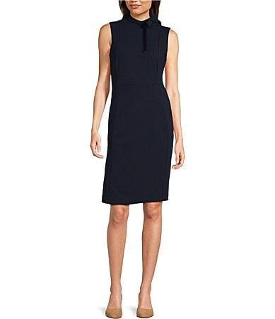 Calvin Klein Sleeveless Crepe Dress with Necktie (Indigo) Women's Clothing Product Image