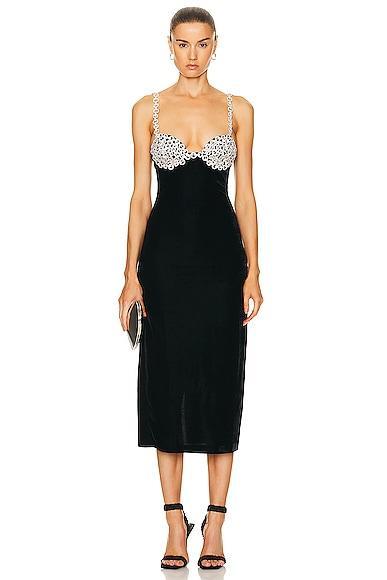 PatBO Crystal Chain Velvet Midi Dress Black. (also in 8). Product Image