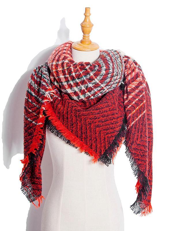 Triangle Fringed Keep Warm Plaid Shawl&Scarf Product Image