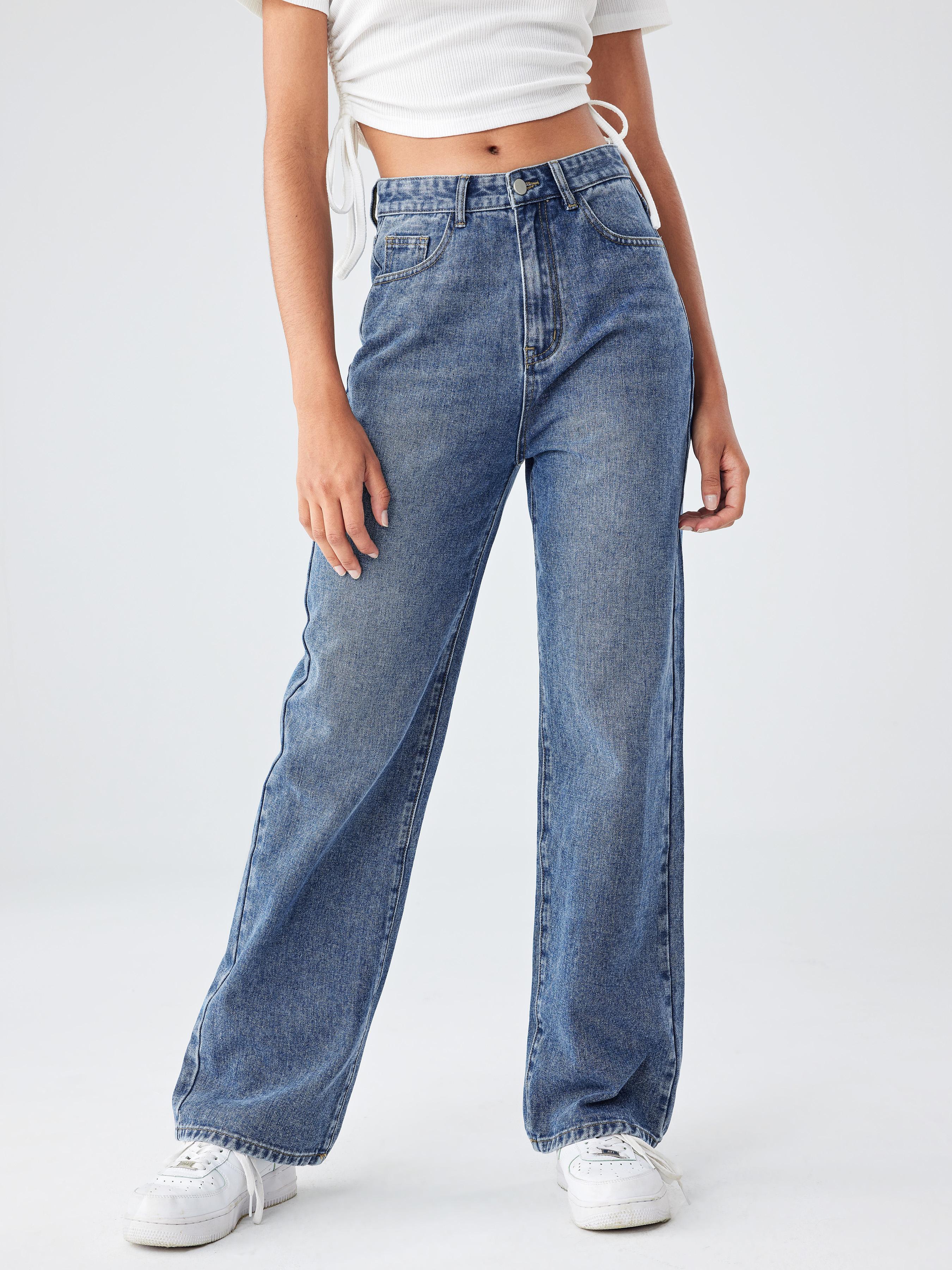 Yoney Denim Solid Straight Leg Jeans Product Image