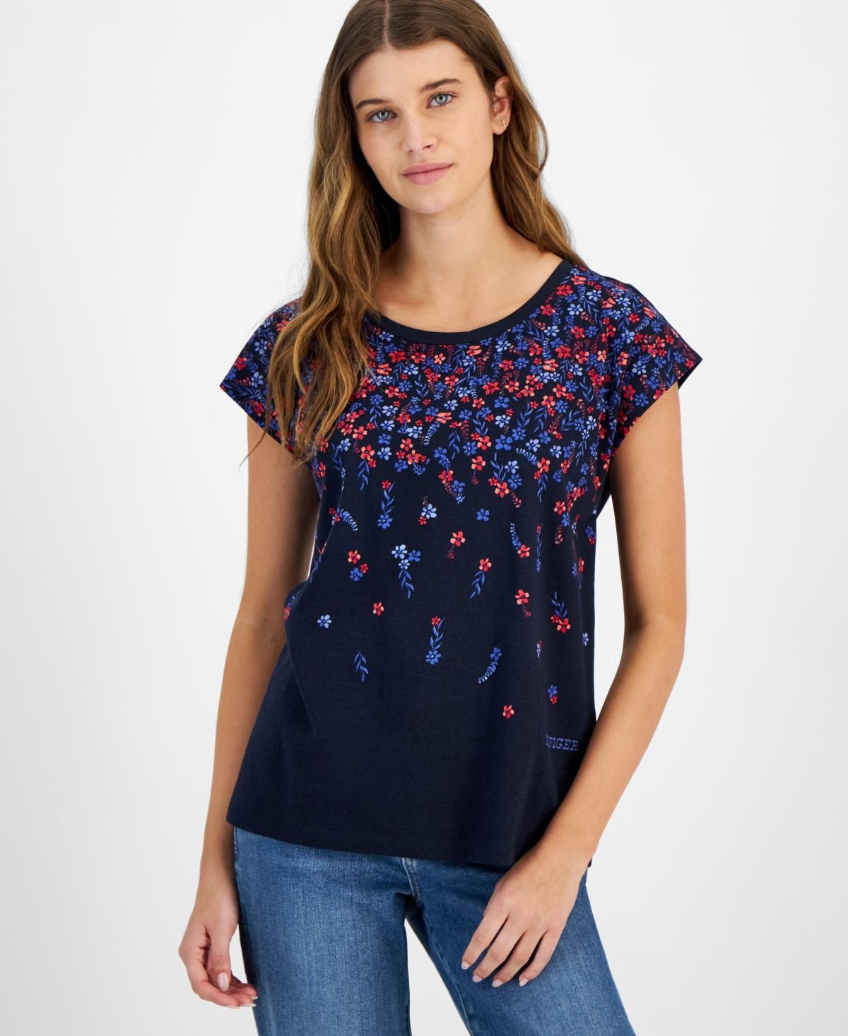 Tommy Hilfiger Womens Floral-Print Dolman-Sleeve Top Product Image