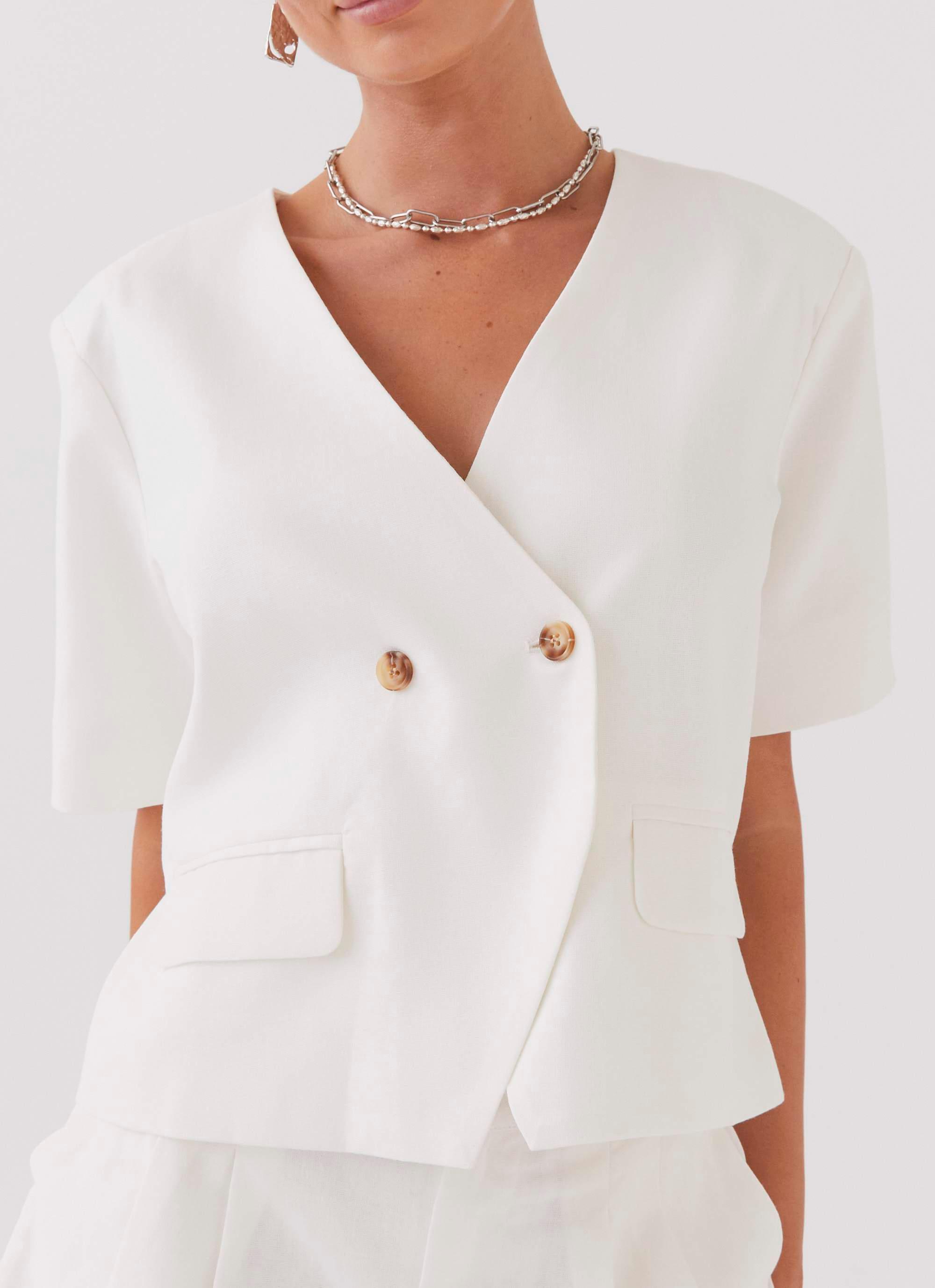 Hacienda Linen Short Sleeve Blazer - White Product Image