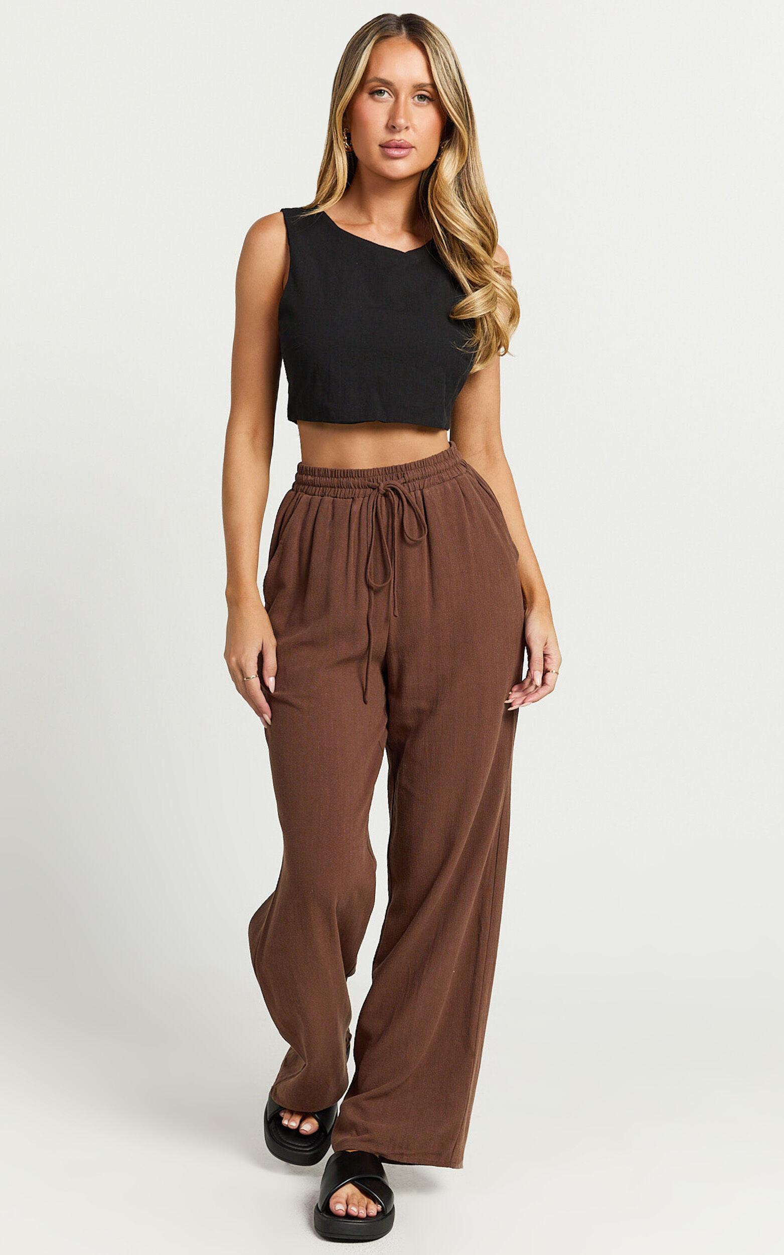 Kala Pants - Mid Waisted Relaxed Elastic Waist Pants in Chocolate Product Image