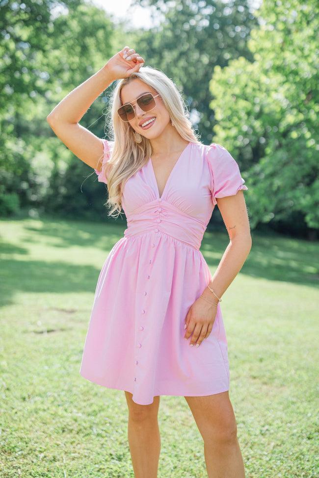 Never Bothered Pink Button Detail Mini Dress FINAL SALE Product Image