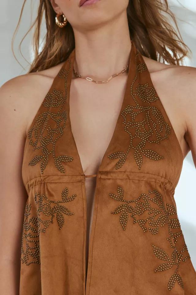 Silence + Noise Maria Faux Suede Embellished Halter Top Product Image