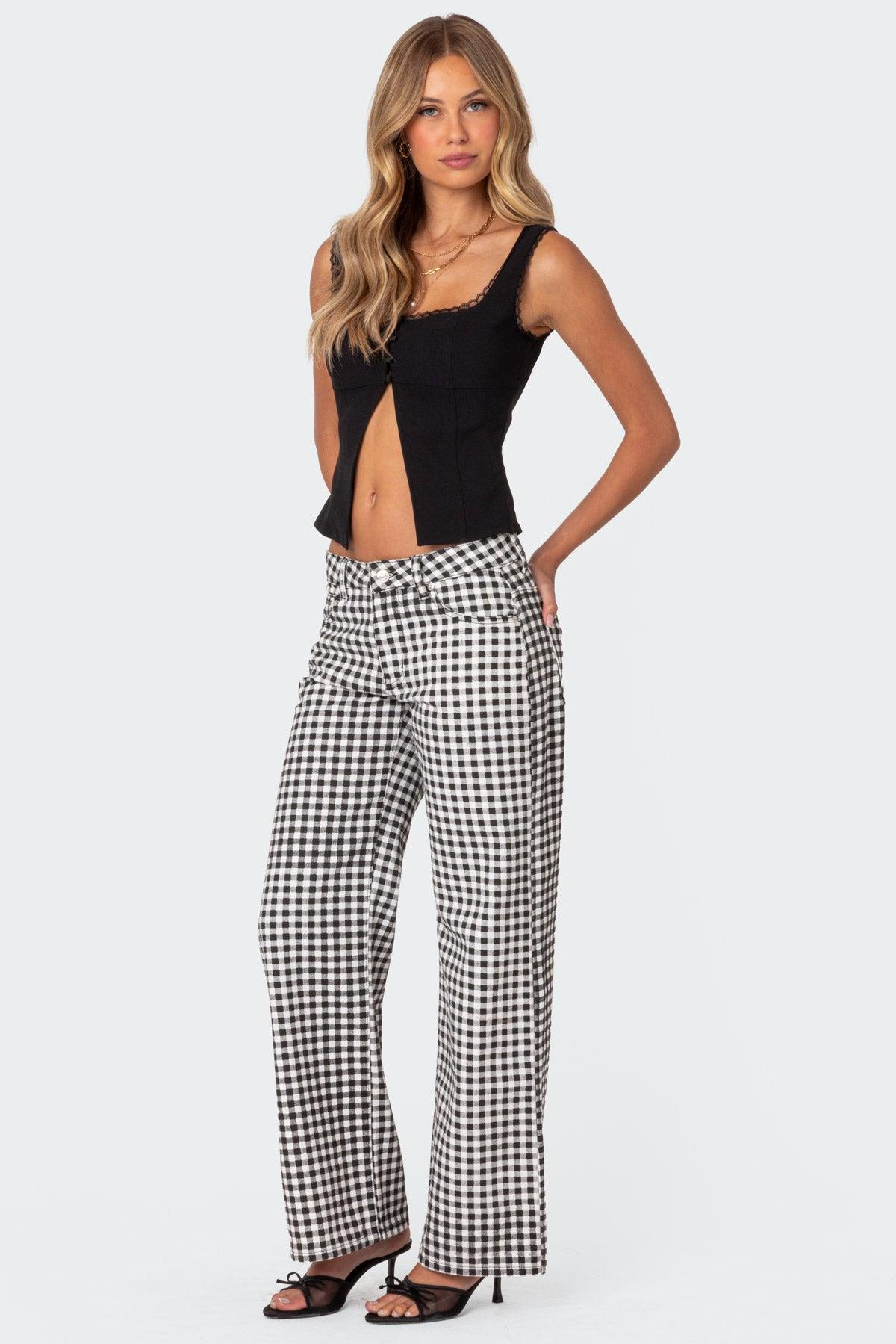 Gingham Printed Low Rise Jeans Product Image