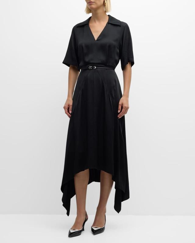 Collared Short-Sleeve Midi Dress With Voyou Belt Product Image