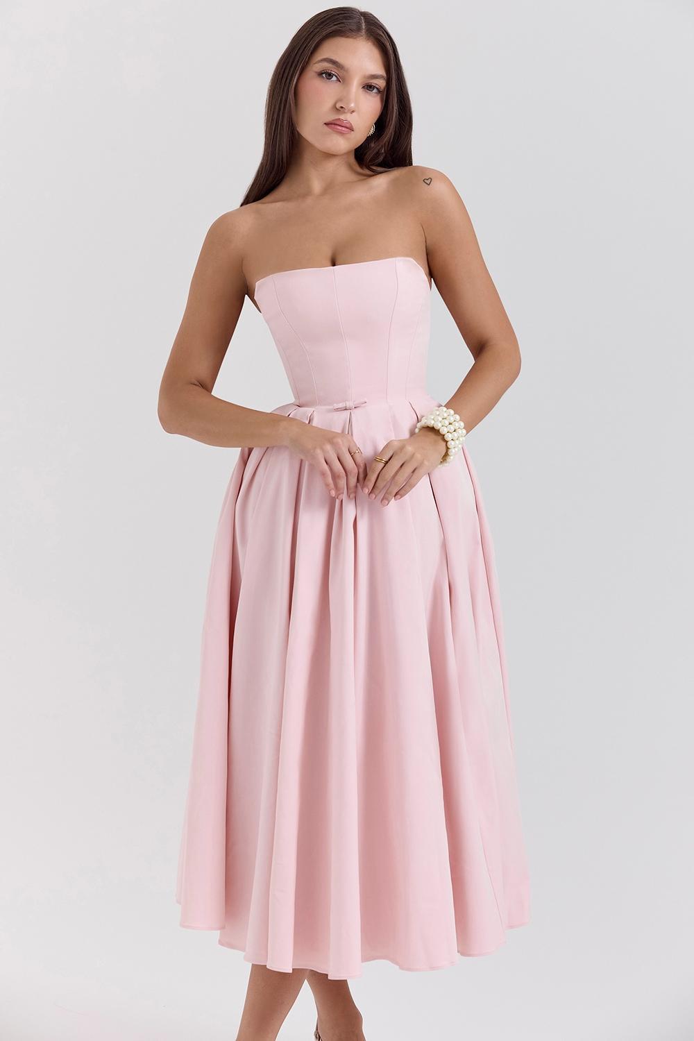 Contessa Parisian Pink Strapless Corset Midi Dress Product Image