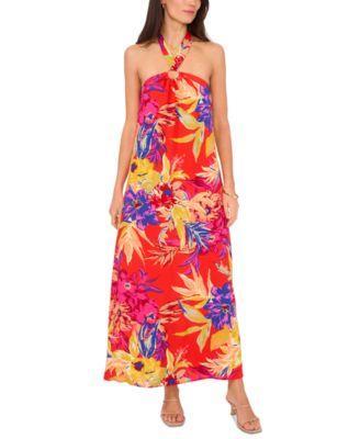 Msk Womens Floral Halter O-Ring Tie-Back Maxi Dress product image