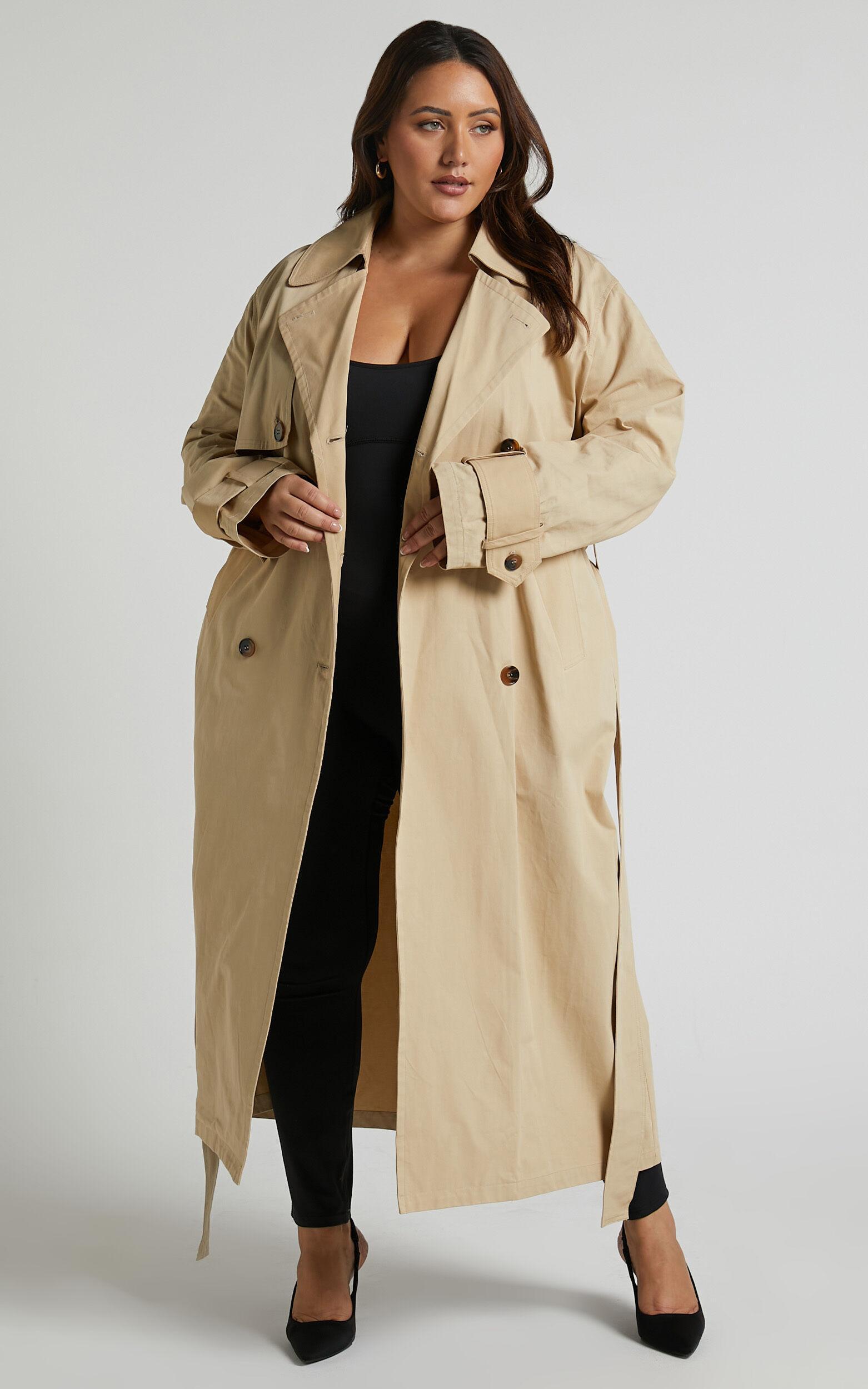 Avah Trench Coat - Double Breasted Tie Waist Coat in Camel Product Image