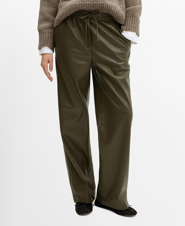 MANGO - Leather-effect elastic waist trousers khakiWomen Product Image