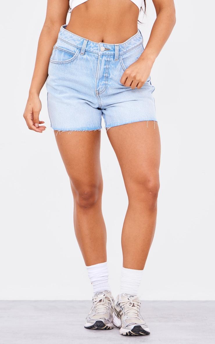 PRETTYLITTLETHING Light Blue Raw Hem Boyfriend Denim Shorts Product Image