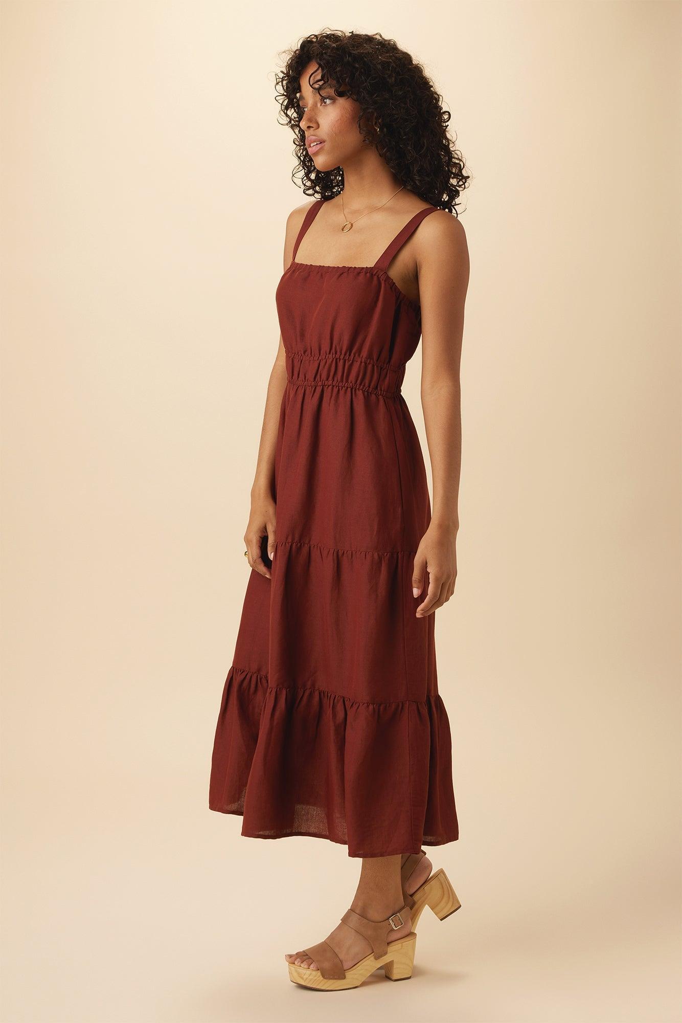 Elio Ramie Viscose Midi Dress - Rust - ReAmour Product Image