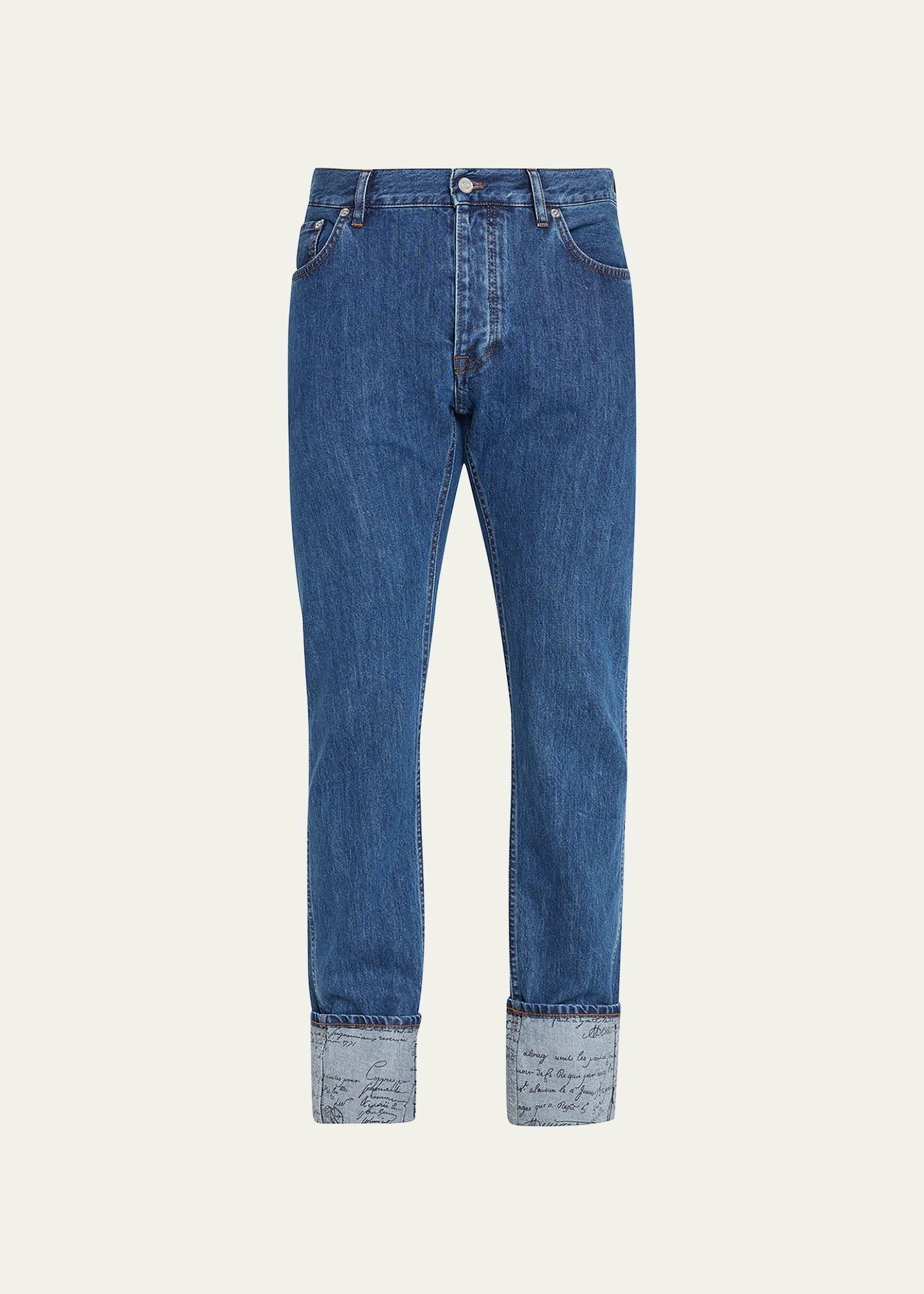 Mens Scritto Cuff 5-Pocket Denim Trousers Product Image