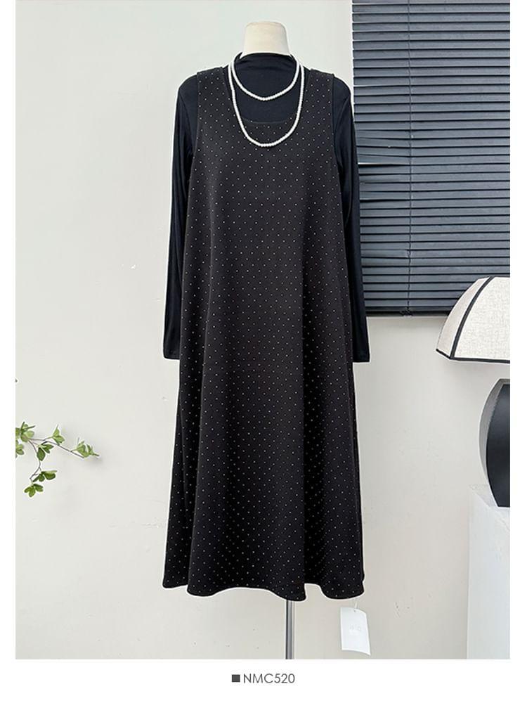 Set: Dotted Tank Dress + Mock-Neck Tee Product Image