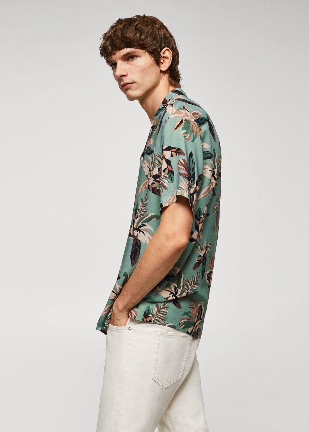 MANGO MAN - Regular fit floral print shirt turquoiseMen Product Image