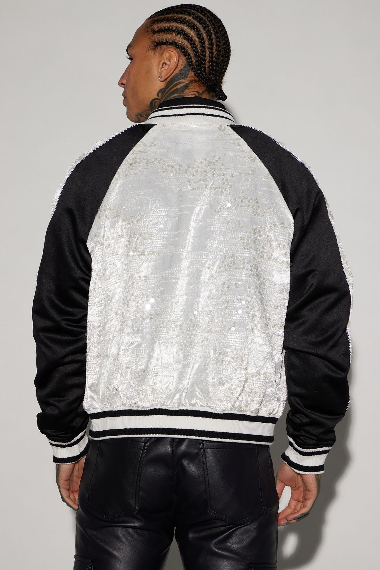 Stay Through Sequin Varsity Bomber Jacket - White/combo Product Image