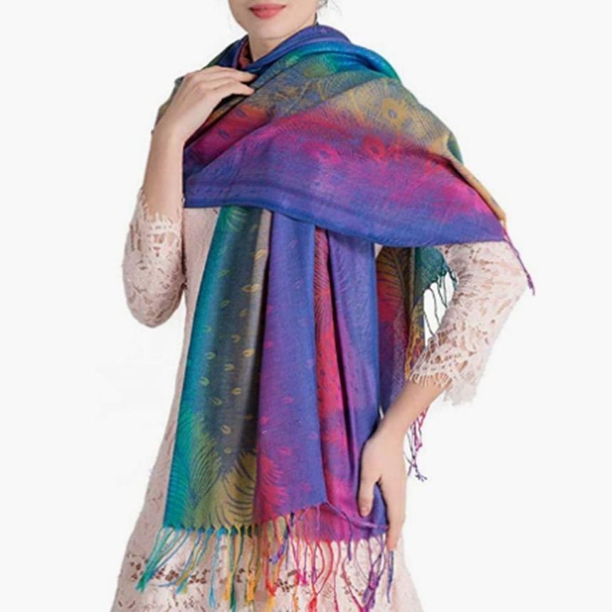 Leaf Print Fringed Trim Shawl Product Image