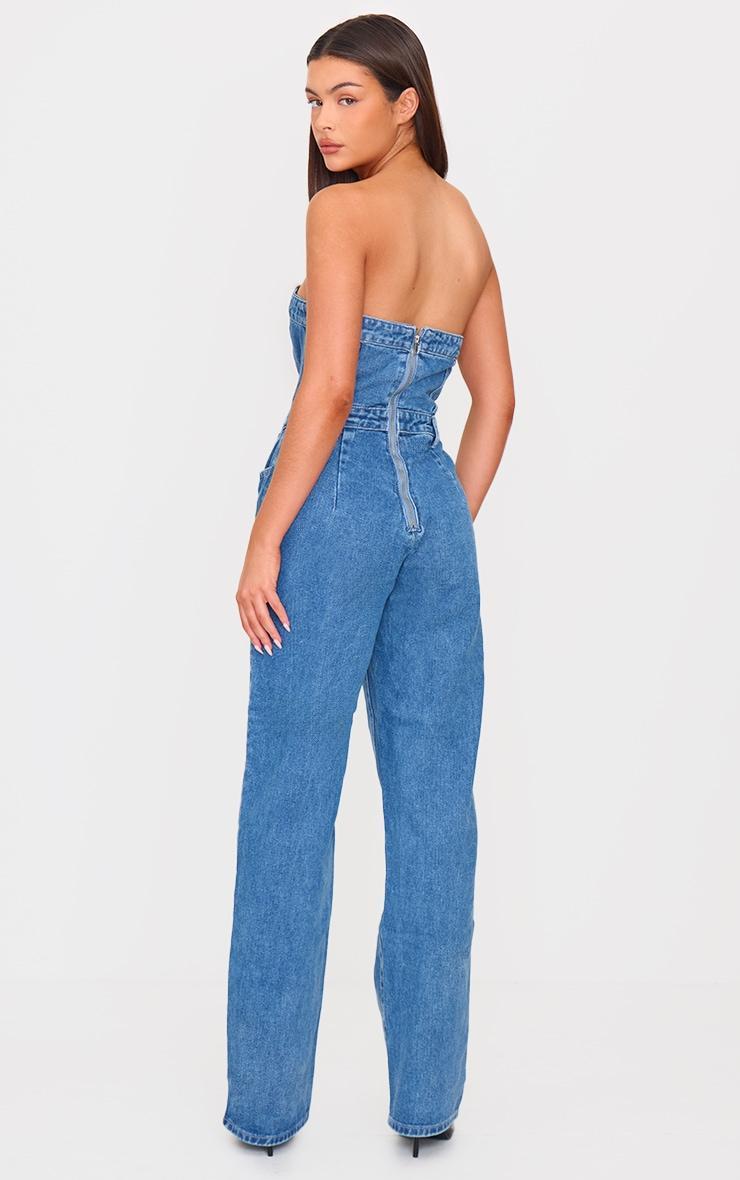 Mid Blue Wash Bandeau Denim Jumpsuit Product Image