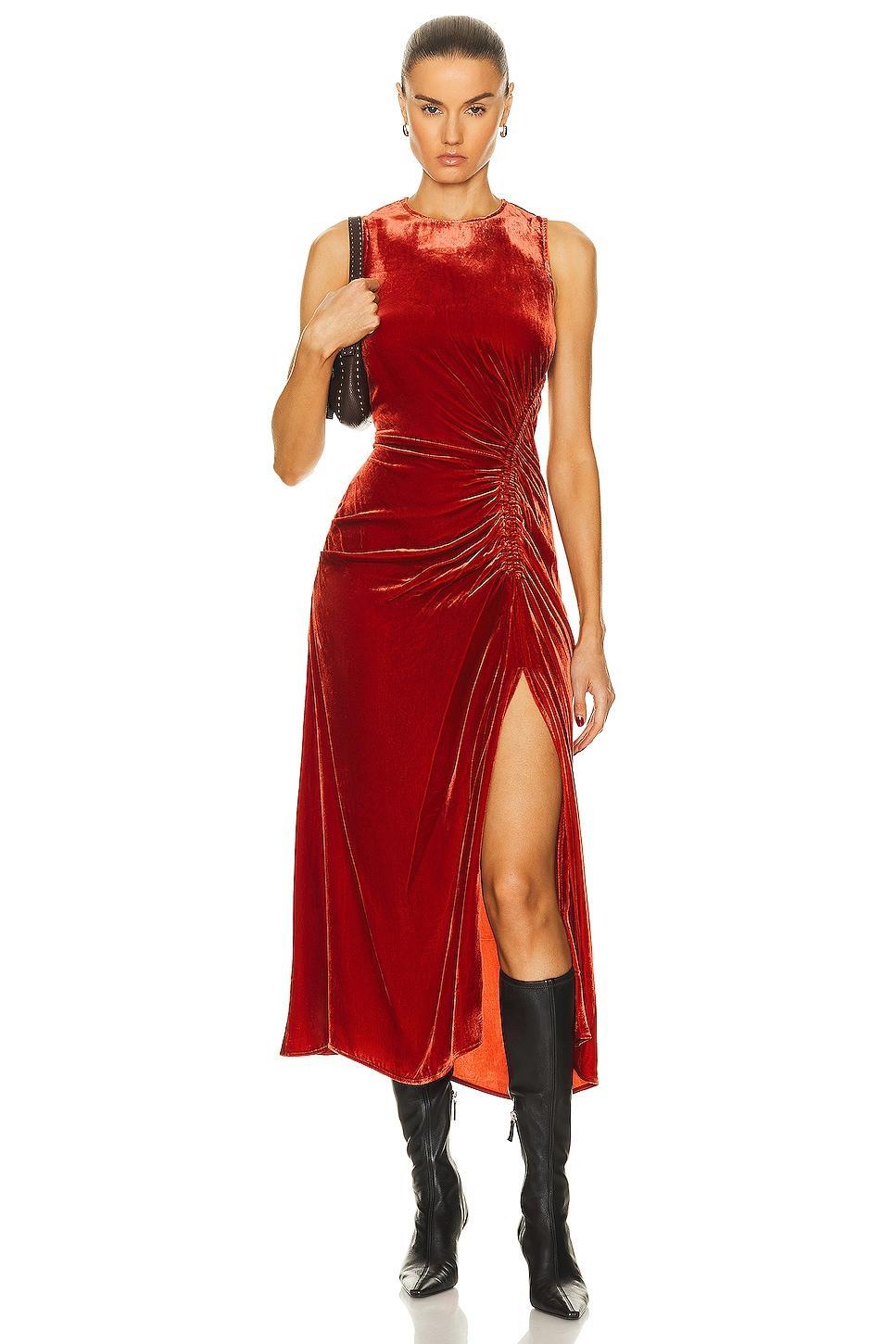 Ulla Johnson - Cornelia Ruched Velvet Midi Dress - RedModa Operandi Product Image