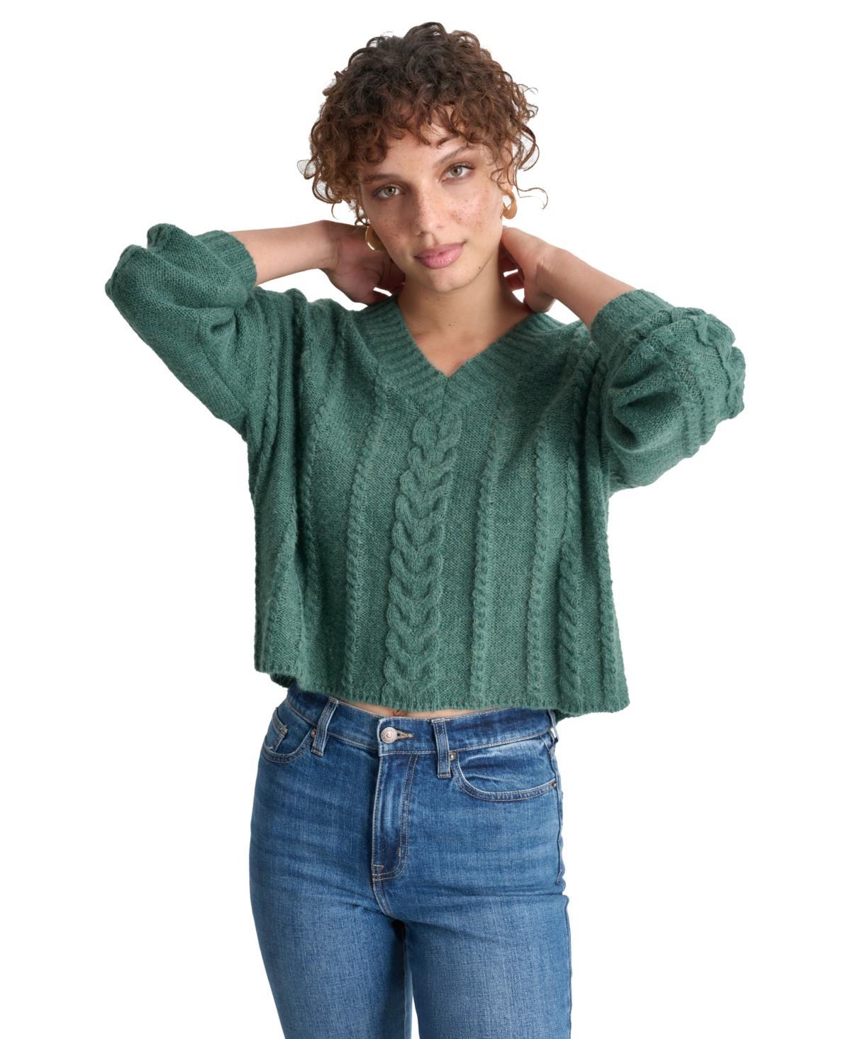 Dkny Jeans Womens V-Neck Cable-Knit Sweater Product Image