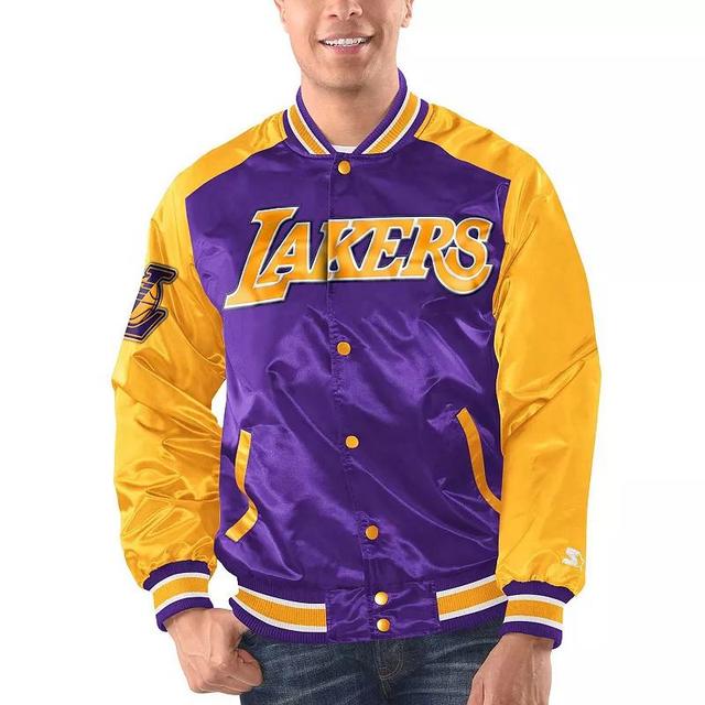 Mens Starter /Gold Los Angeles Lakers Renegade Satin Full-Snap Varsity Jacket Product Image