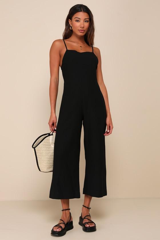 Classic Black Linen Sleeveless Jumpsuit Product Image