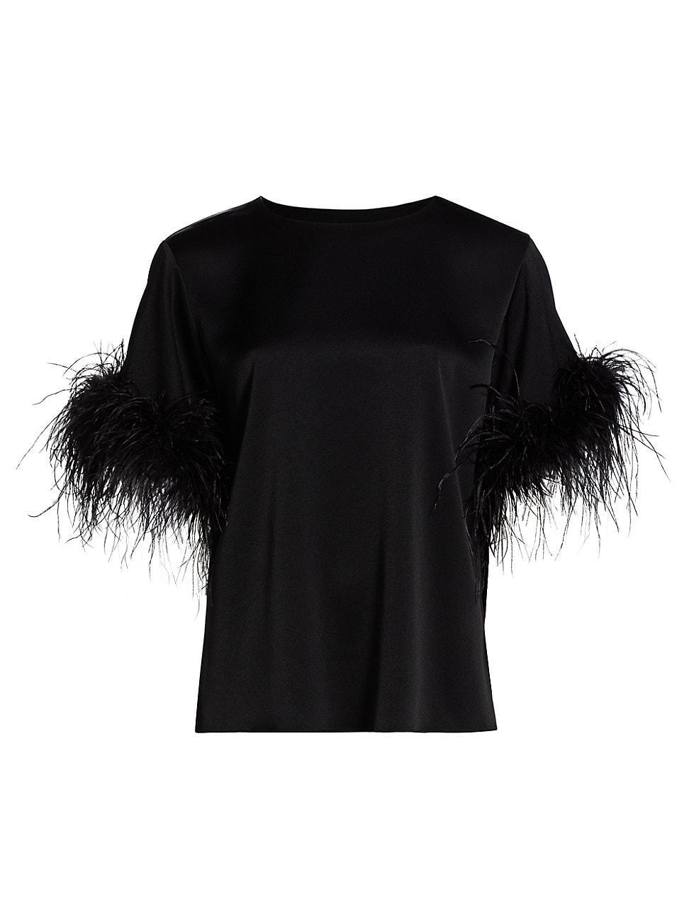 Womens Monte Feather-Trim Short-Sleeve Blouse Product Image