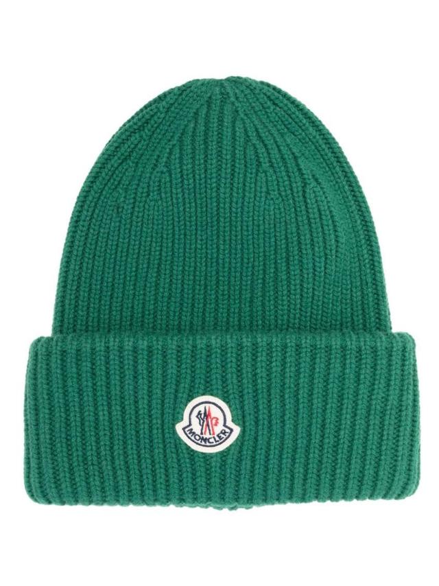 Logo-patch Fisherman's-knit Beanie In Green Product Image