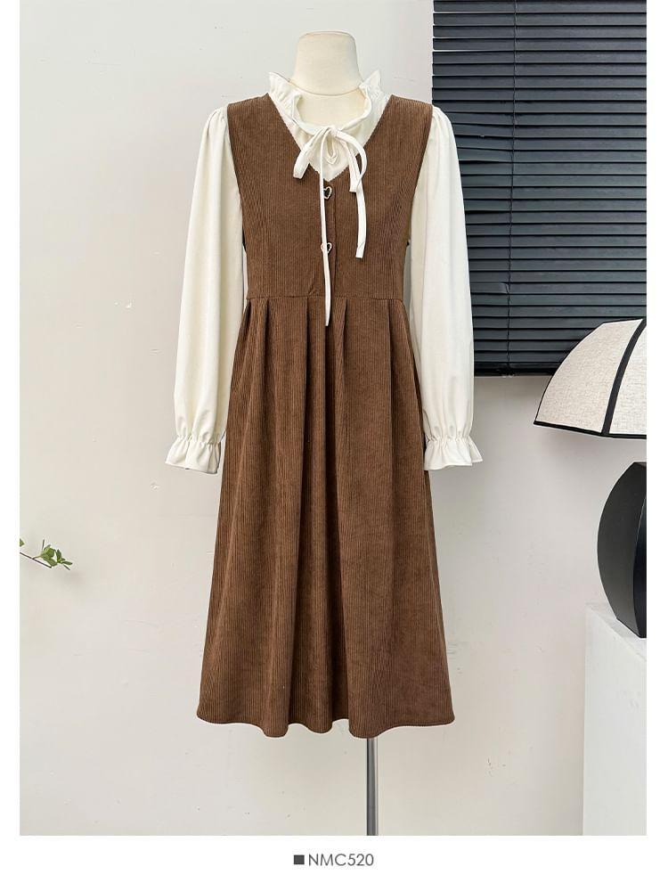 Heart-Button V-Neck A-Line Dress / Ruffled Loose Blouse Product Image