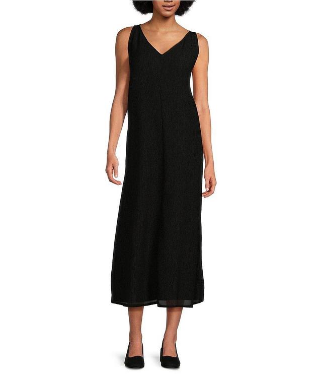 Eileen Fisher Woven Crinkle Plisse V-Neck Sleeveless Dress Product Image