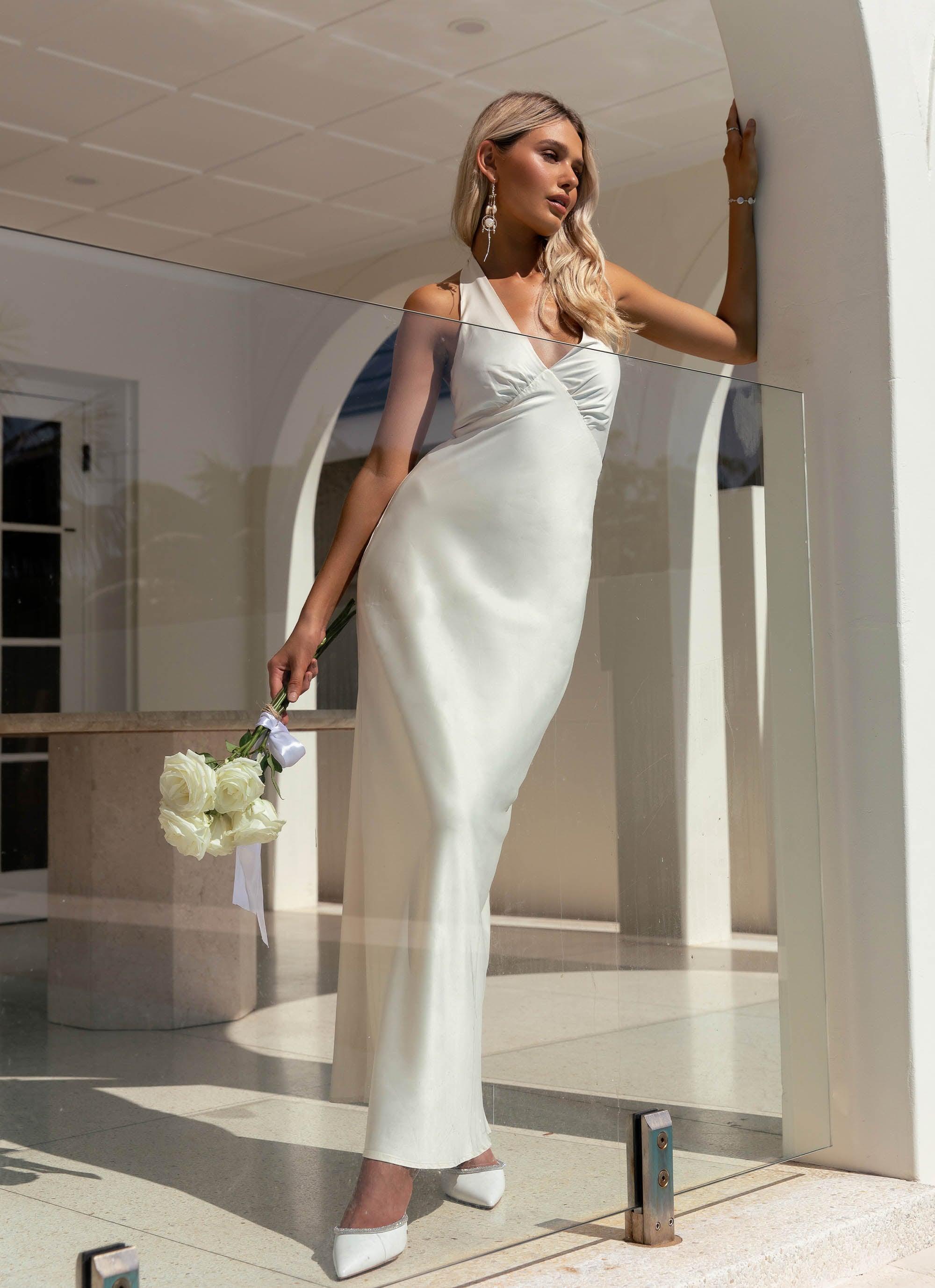 Heavy Hearted Satin Maxi Dress - Pearl Product Image