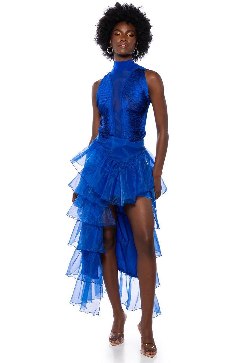 ONCE UPON A DREAM RUFFLE MAXI SKIRT IN ROYAL BLUE Product Image