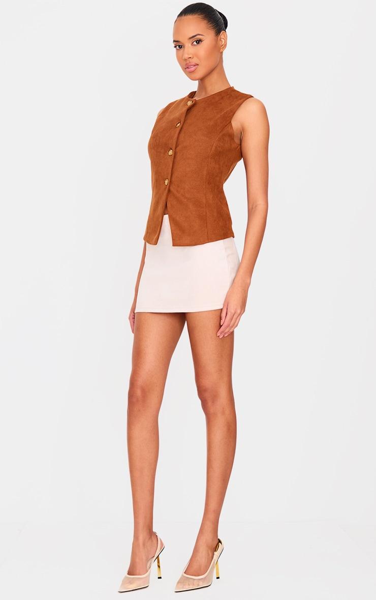 Brown Faux Suede Longline Button Up Vest Product Image