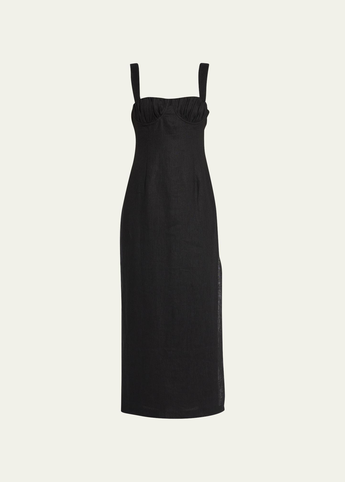 Bettina Ruched Linen Midi Dress Product Image