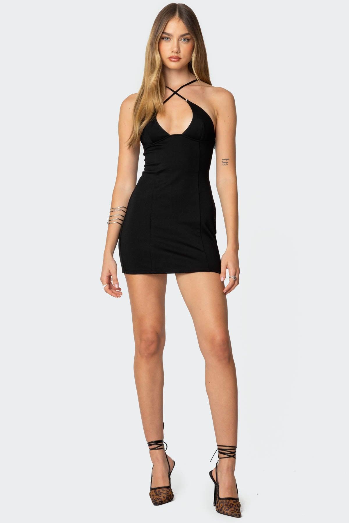 Louie Crossover Beaded Mini Dress Product Image