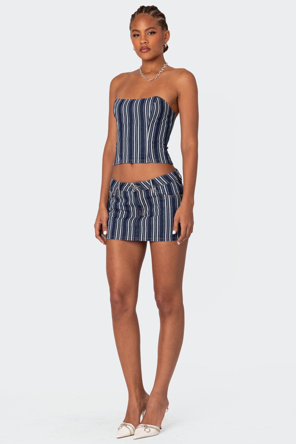 Inez Striped Denim Corset Product Image