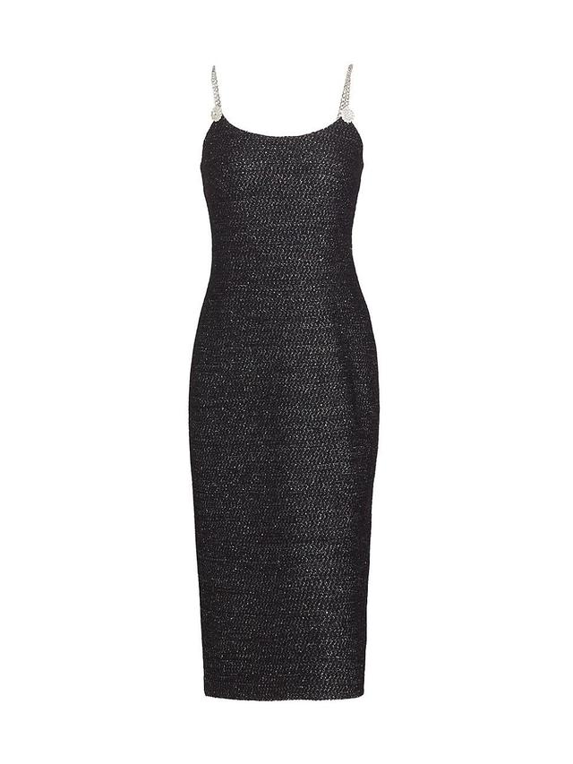 Womens Chain-Link & Metallic Tweed Midi-Dress Product Image