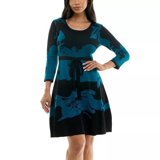 Womens Nina Leonard Fit & Flare Jacquard Midi Sweater Dress Product Image