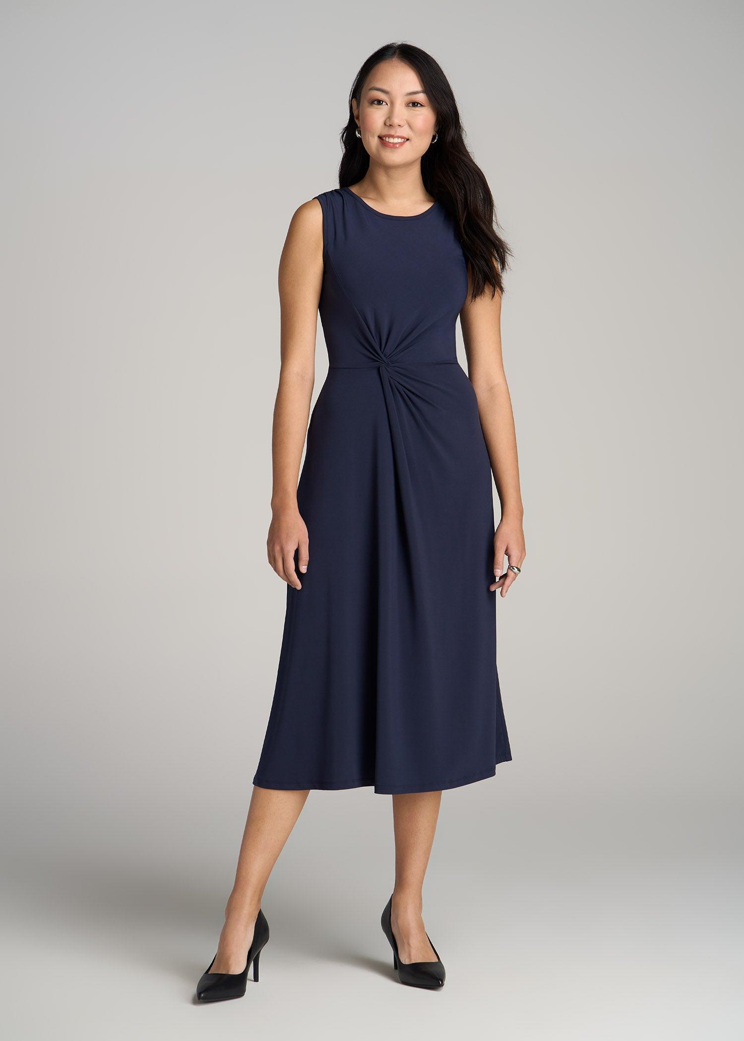 Sleeveless Knot Front Dress for Tall Women in Navy Female Product Image